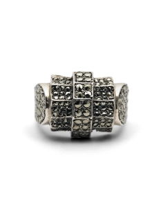 Bague Tank Art Déco en argent 835 sertie de marcassites