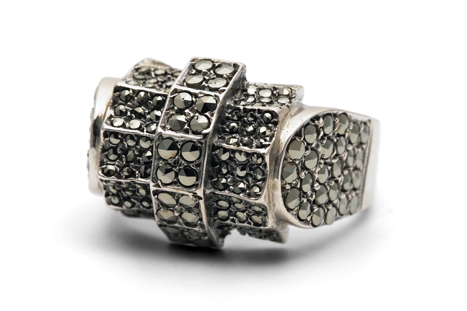 Bague Tank Art Déco en argent 835 sertie de marcassites
