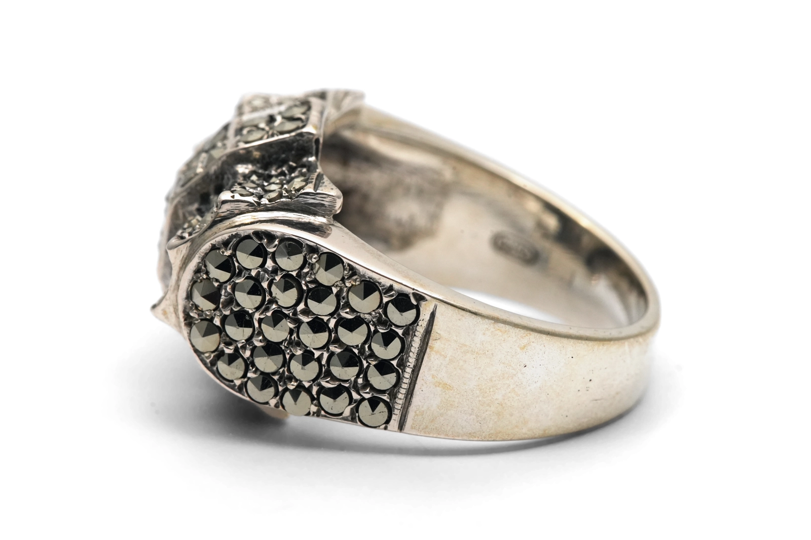 Bague Tank Art Déco en argent 835 sertie de marcassites