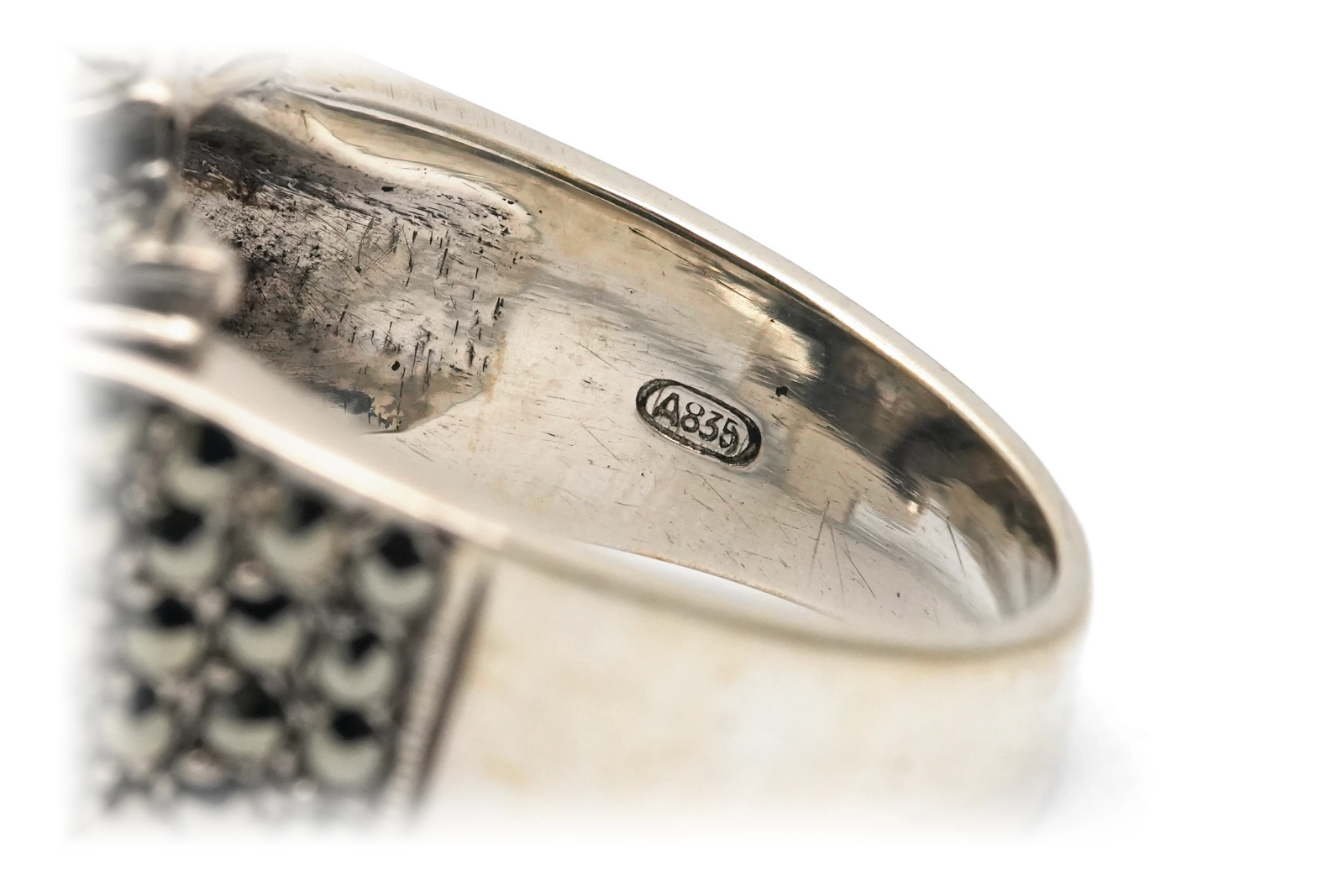 Bague Tank Art Déco en argent 835 sertie de marcassites