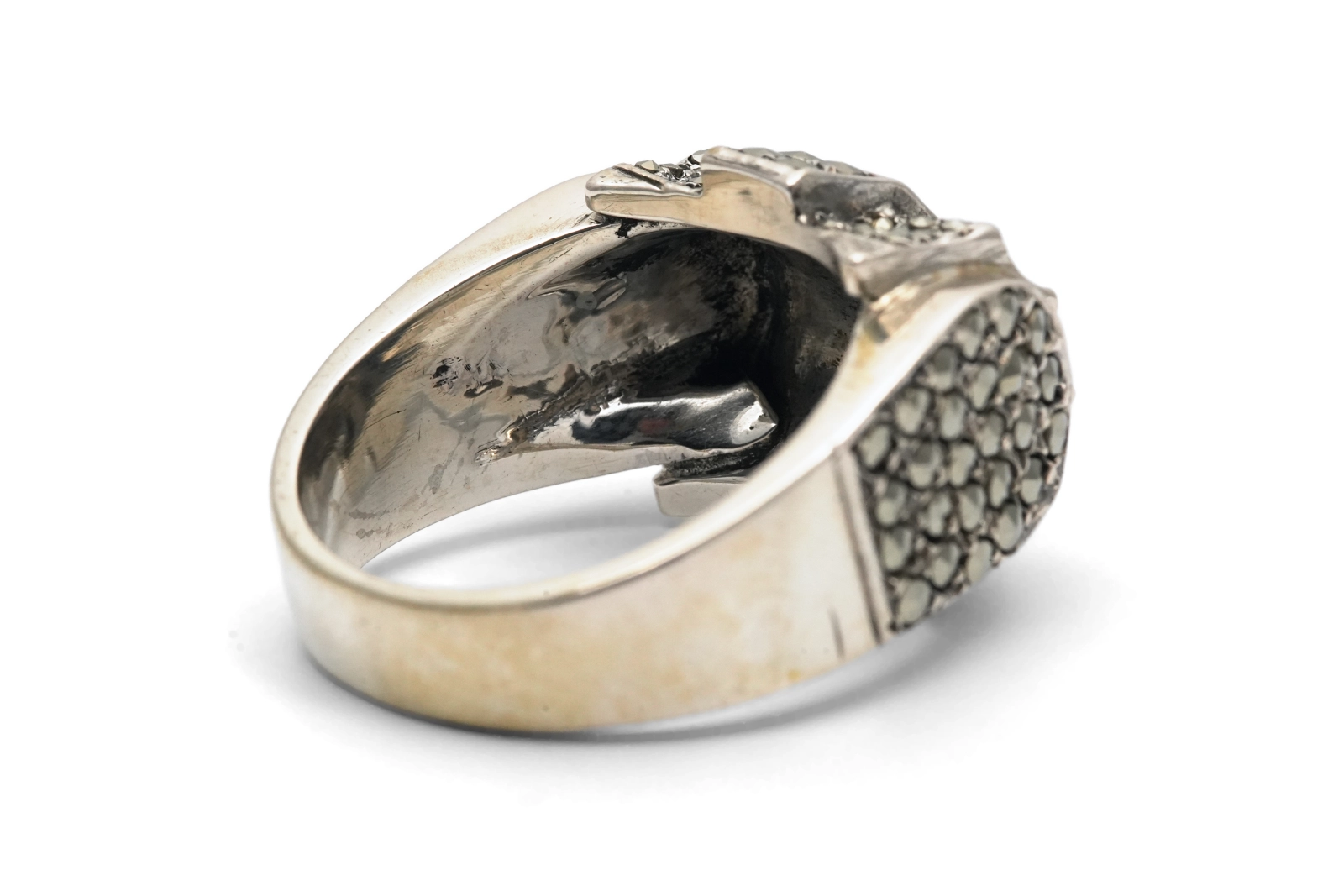 Bague Tank Art Déco en argent 835 sertie de marcassites