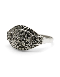 Bague Art Déco en argent 935 sertie de marcassites
