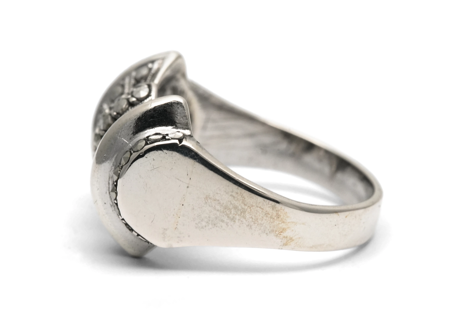 Bague Tank Art Déco en argent 835 sertie de marcassites