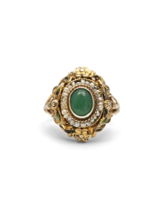 Bague Art Déco en argent et vermeil sertie d'une aventurine et de perles