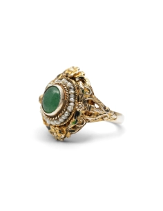 Bague Art Déco en argent et vermeil sertie d'une aventurine et de perles