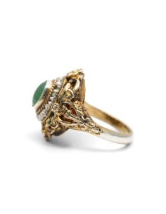 Bague Art Déco en argent et vermeil sertie d'une aventurine et de perles