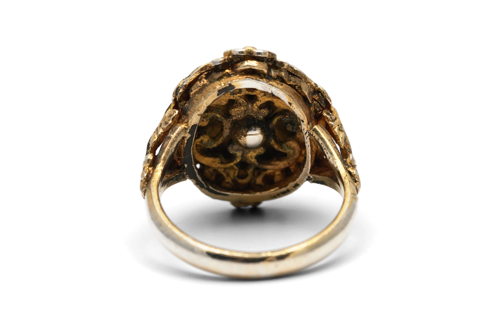 Bague Art Déco en argent et vermeil sertie d'une aventurine et de perles