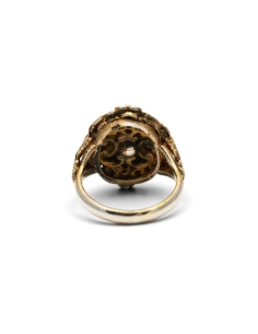Bague Art Déco en argent et vermeil sertie d'une aventurine et de perles