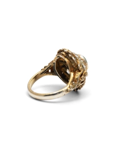 Bague Art Déco en argent et vermeil sertie d'une aventurine et de perles