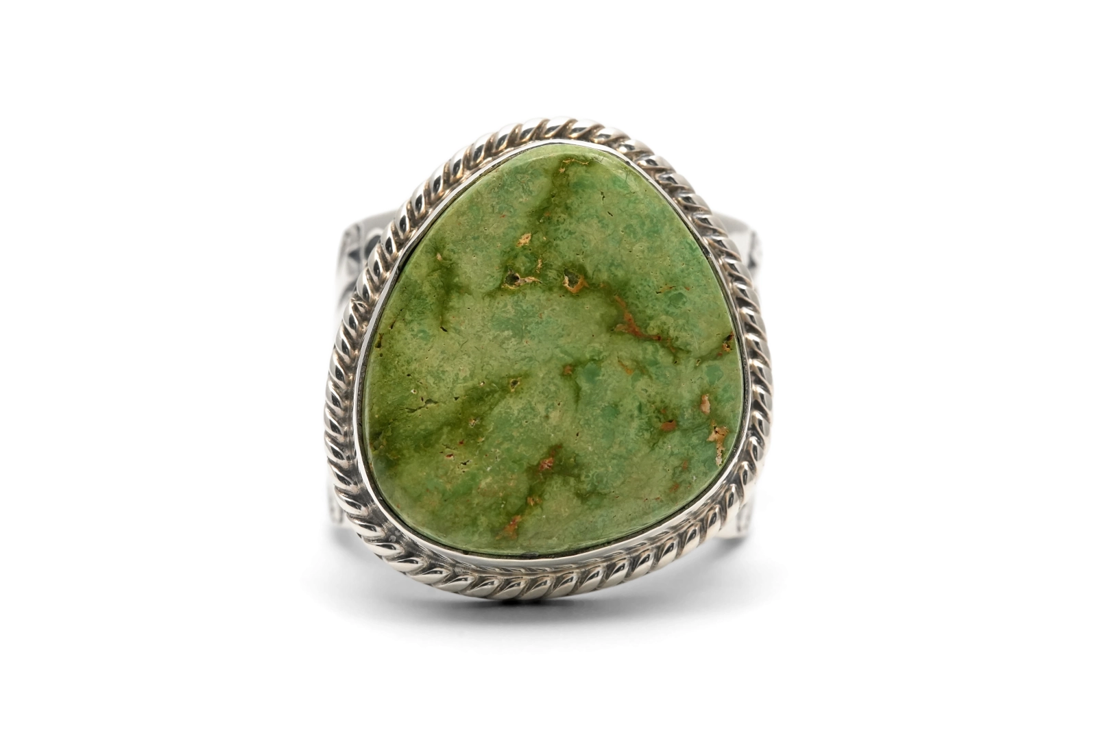 Bague Années 70 en argent 925 sertie d'une turquoise verte
