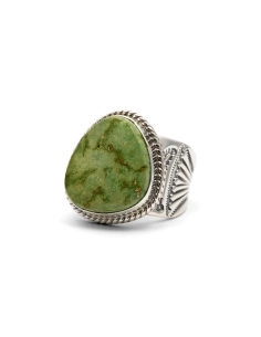 Bague Années 70 en argent 925 sertie d'une turquoise verte