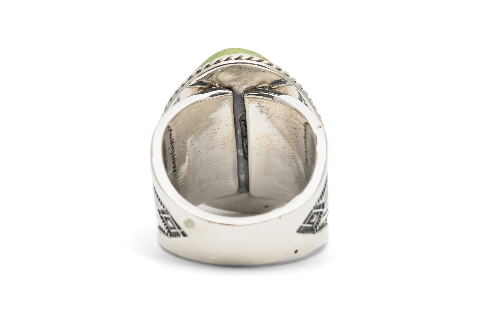 Bague Années 70 en argent 925 sertie d'une turquoise verte