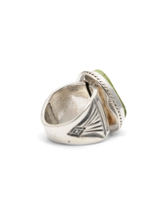 Bague Années 70 en argent 925 sertie d'une turquoise verte
