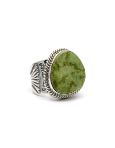 Bague Années 70 en argent 925 sertie d'une turquoise verte
