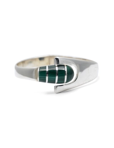 Bracelet Années 70 en argent 925 serti de malachites