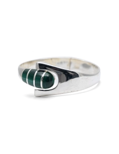 Bracelet Années 70 en argent 925 serti de malachites