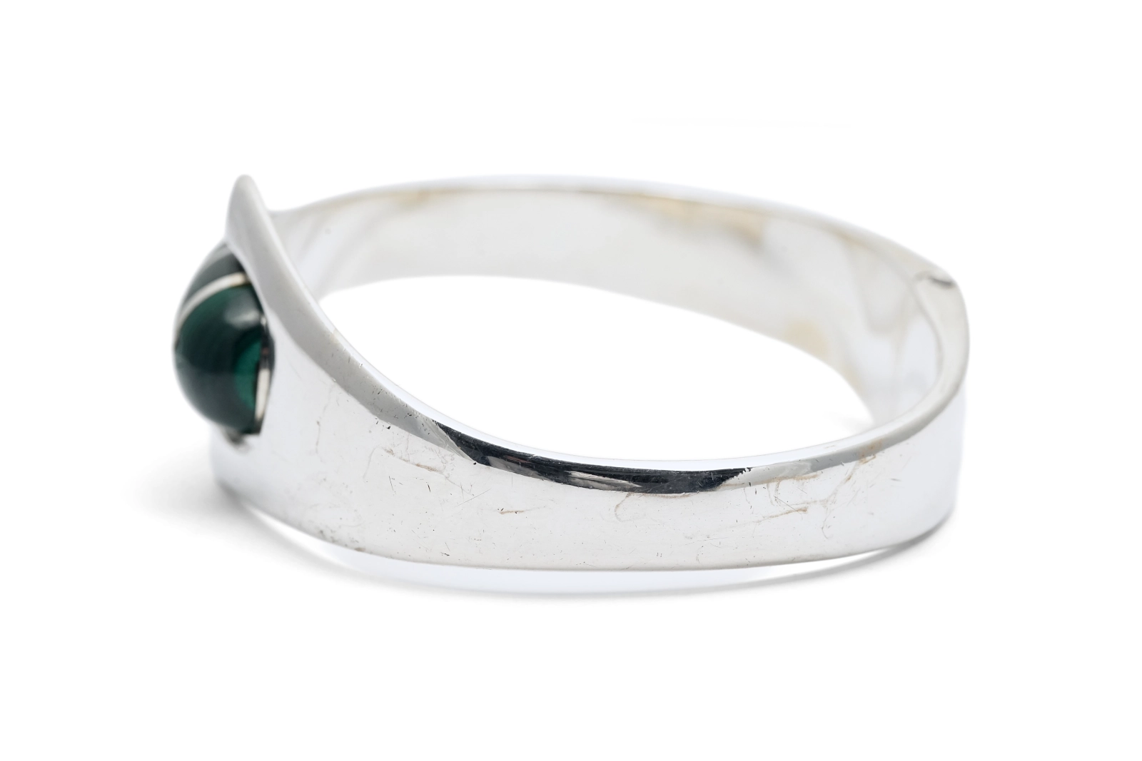 Bracelet Années 70 en argent 925 serti de malachites