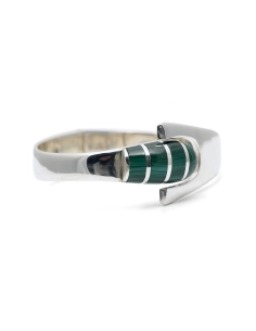 Bracelet Années 70 en argent 925 serti de malachites