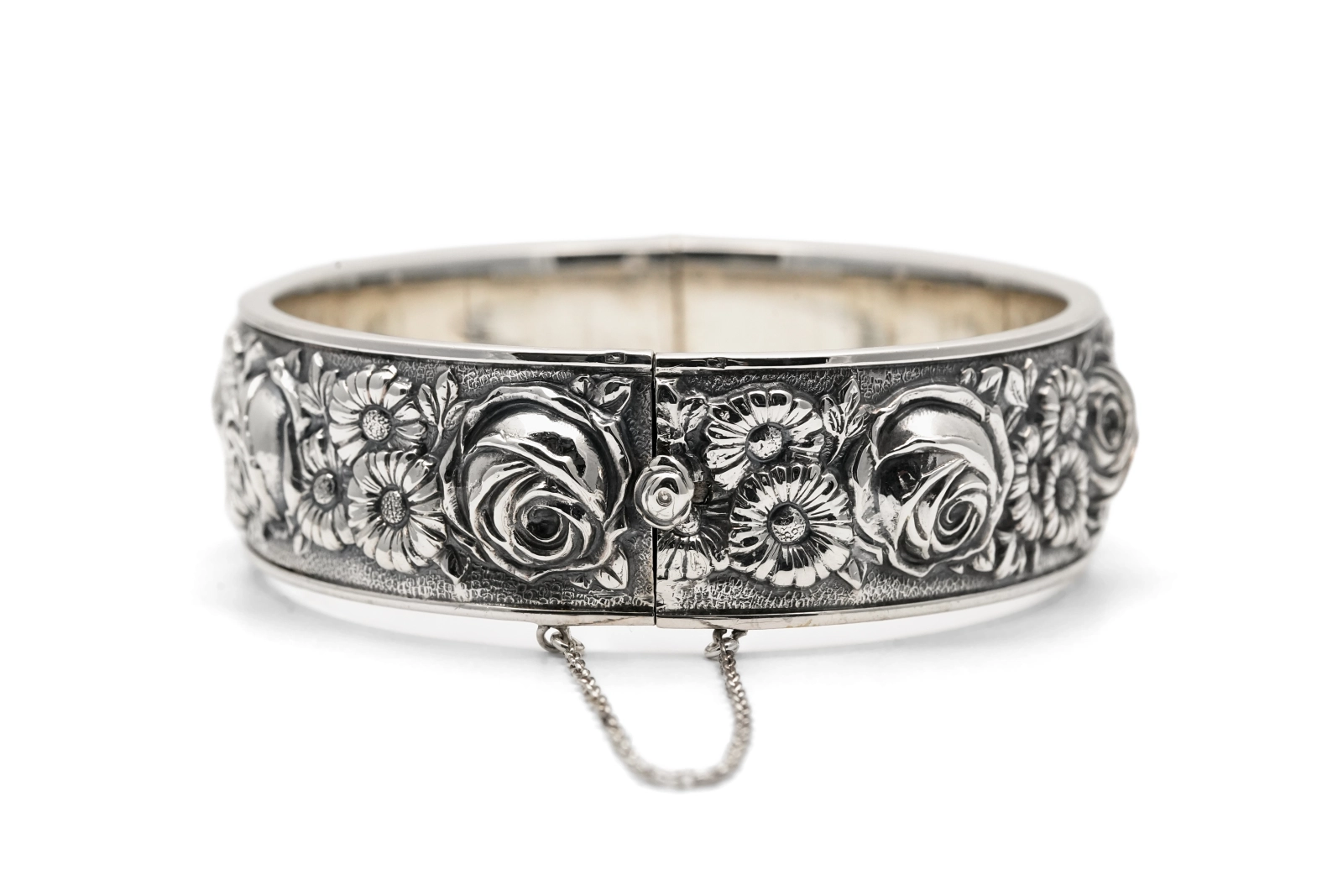 Bracelet Art Nouveau en argent 835 à motifs floraux