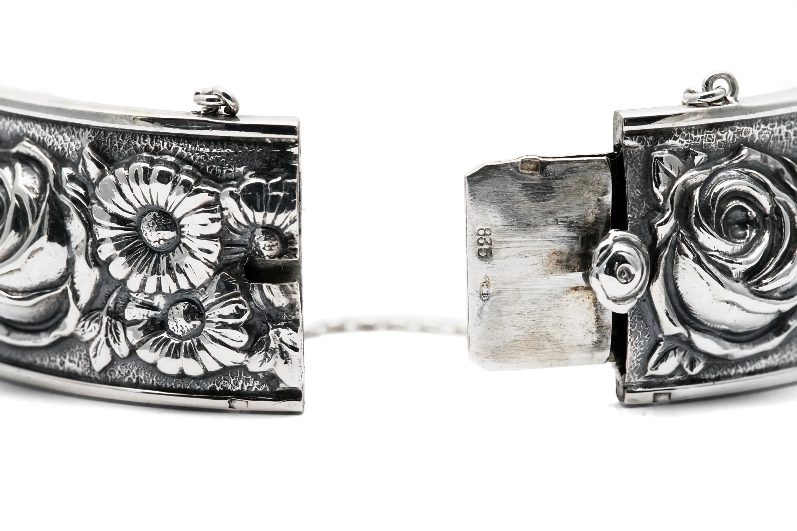 Bracelet Art Nouveau en argent 835 à motifs floraux