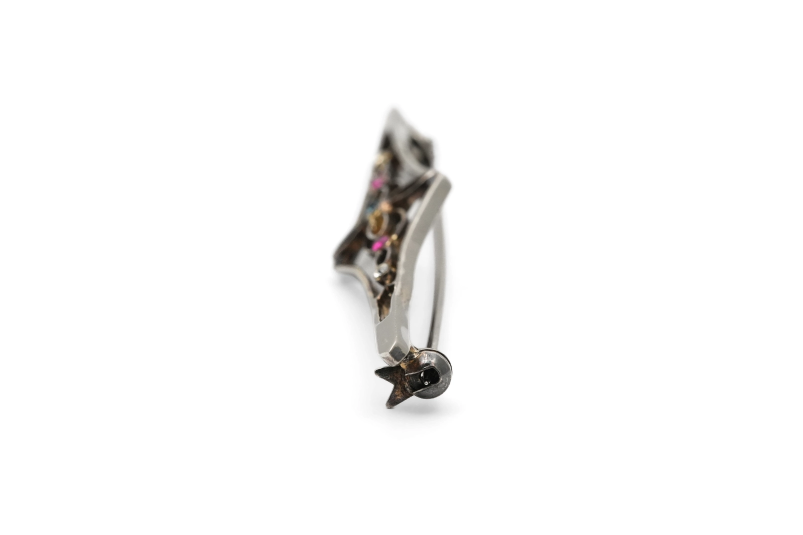 Broche Art Nouveau en argent sertie de strass