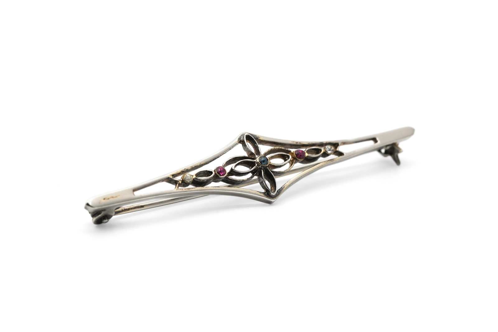 Broche Art Nouveau en argent sertie de strass