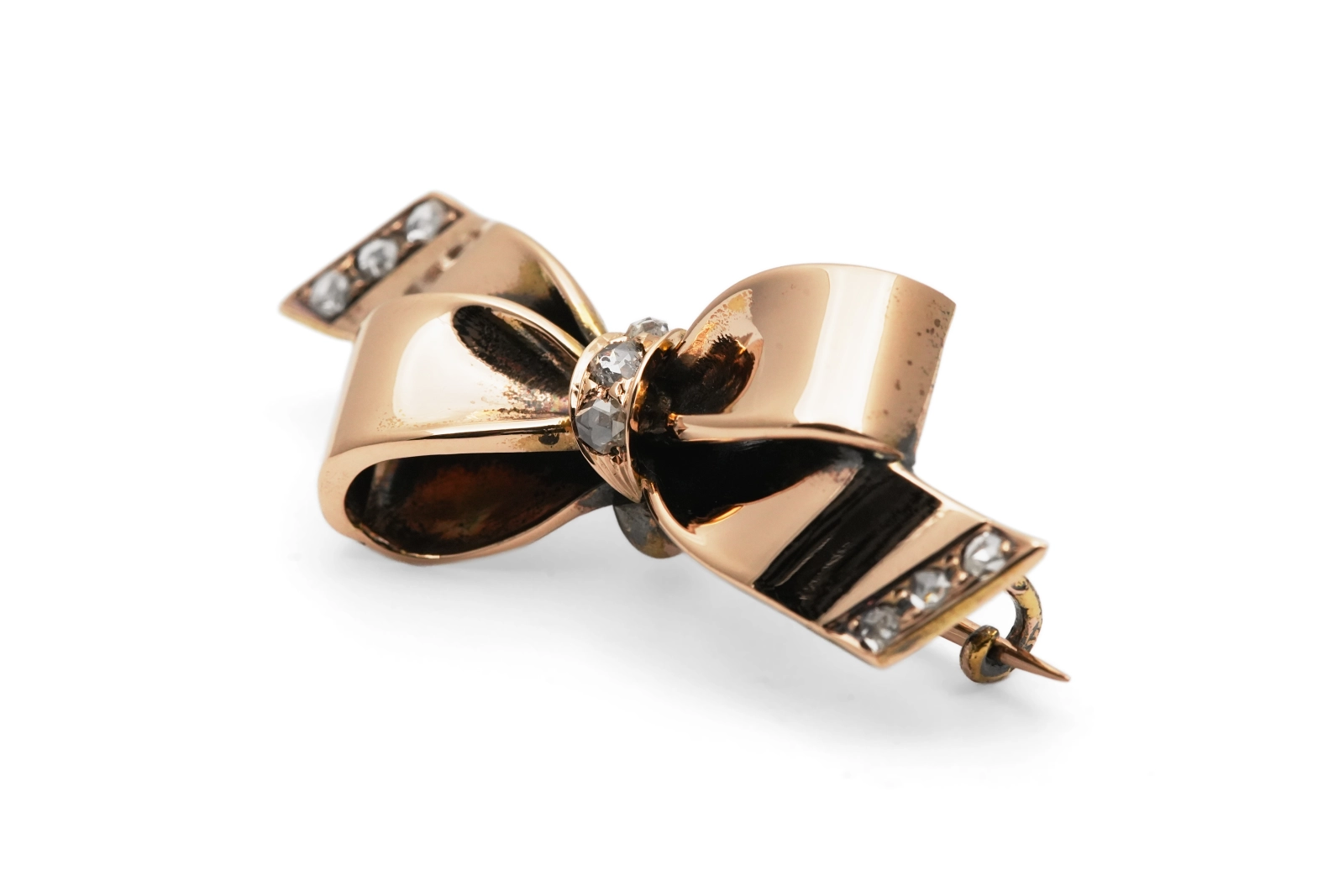 Broche Art Nouveau en or jaune 18 carats sertie de diamants taille "rose"