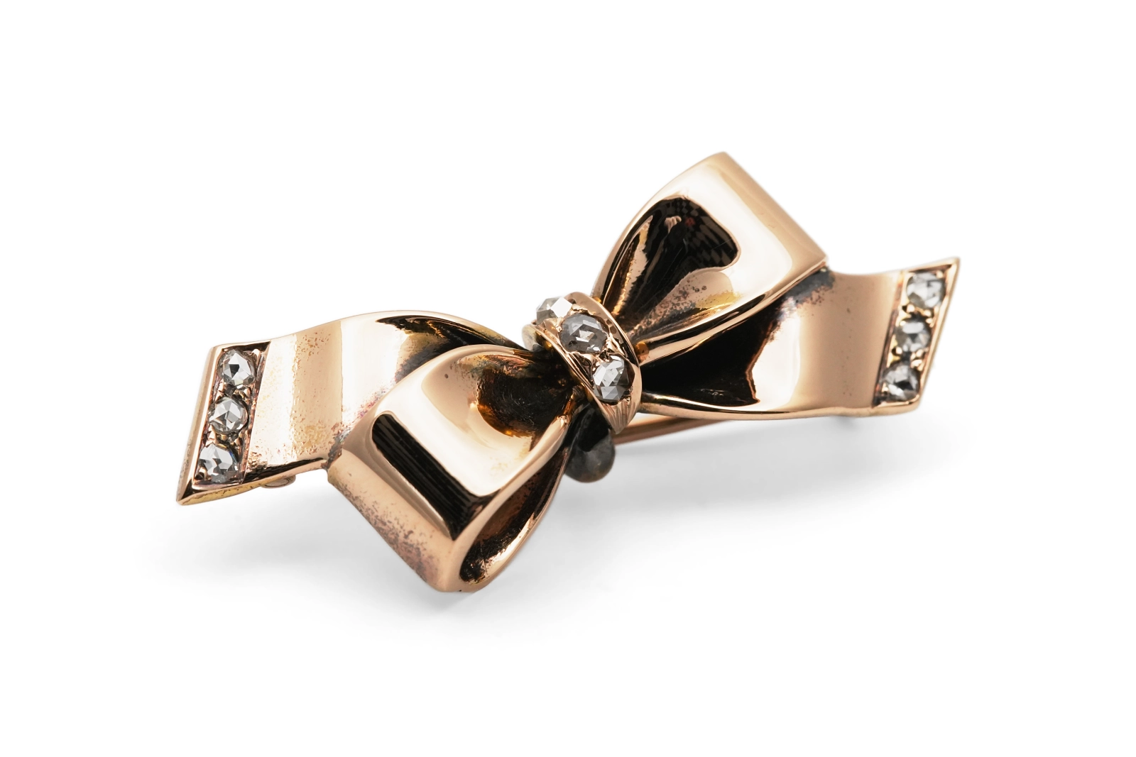 Broche Art Nouveau en or jaune 18 carats sertie de diamants taille "rose"