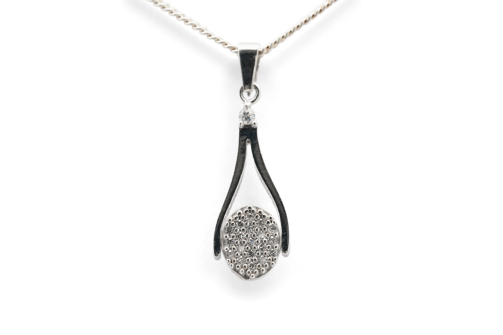 Pendentif contemporain en argent 925 serti de zirconiums