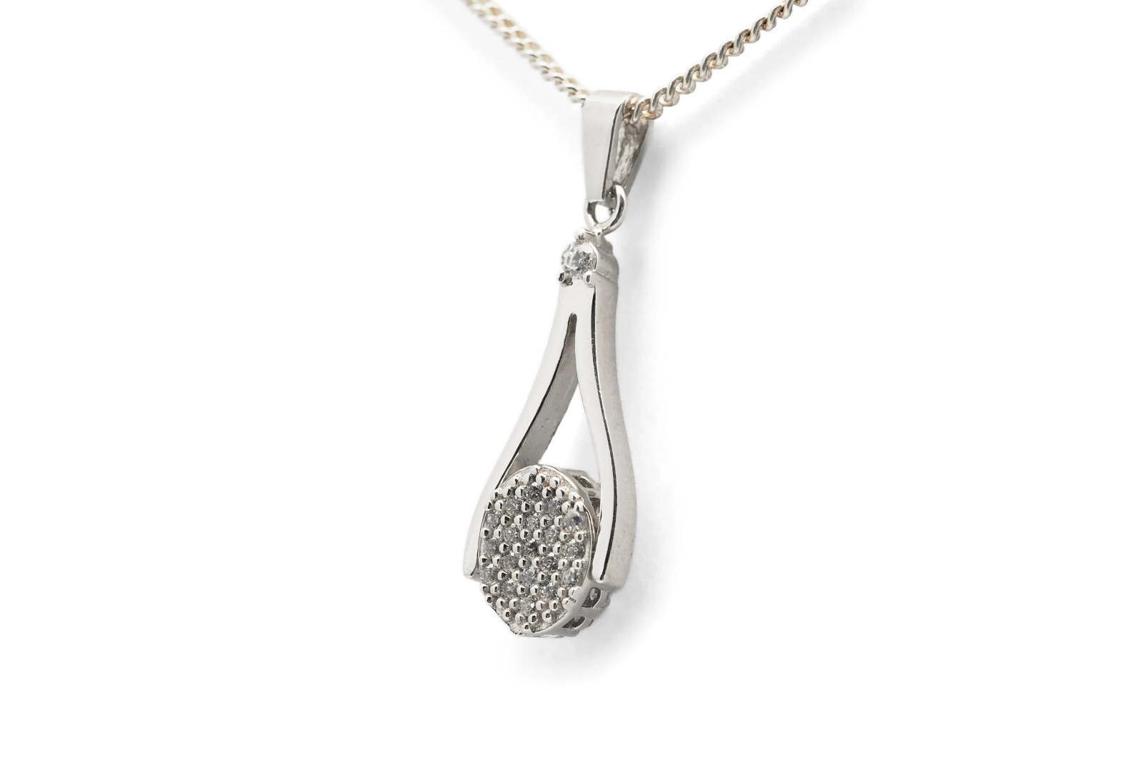 Pendentif contemporain en argent 925 serti de zirconiums