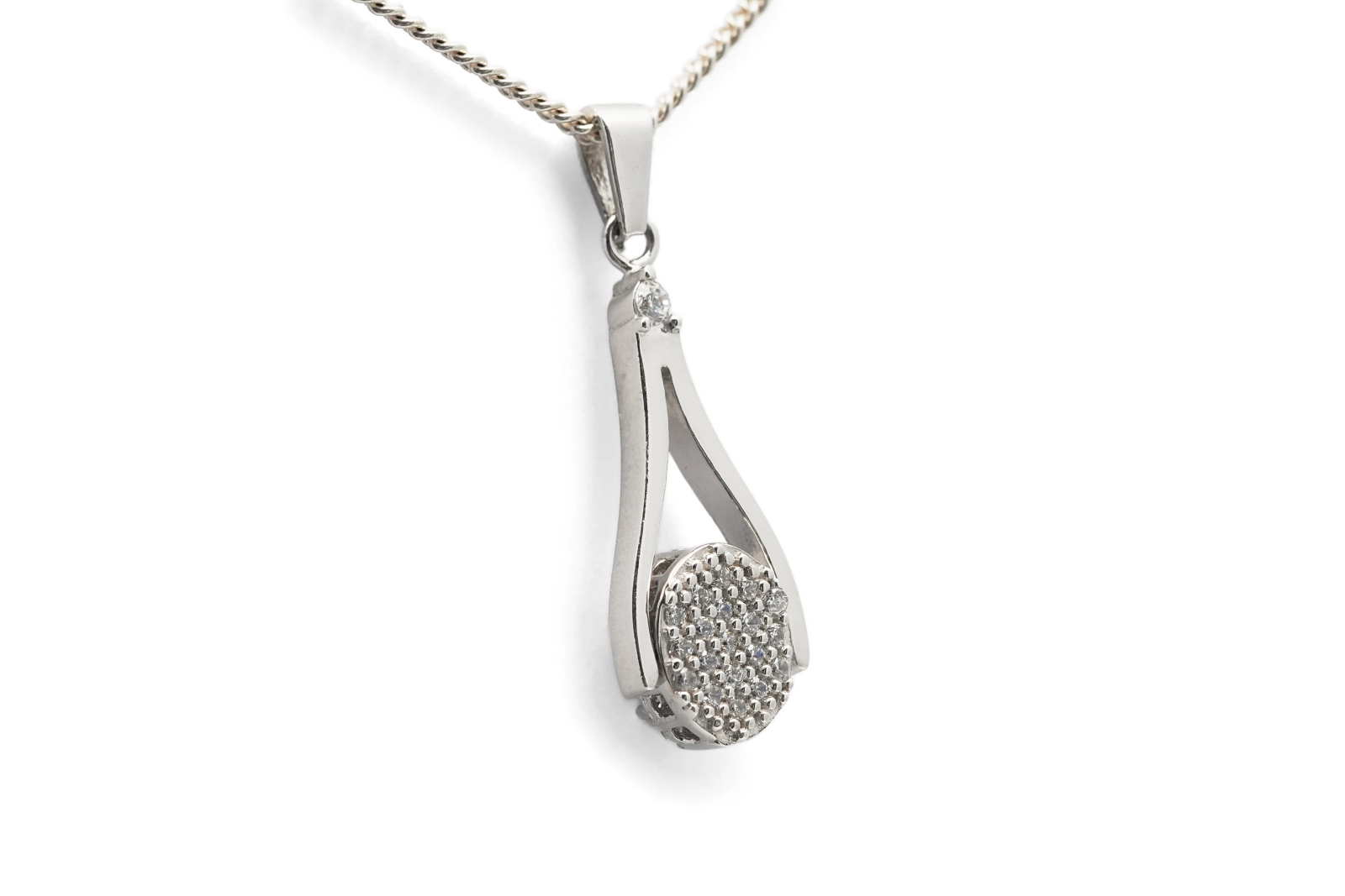 Pendentif contemporain en argent 925 serti de zirconiums