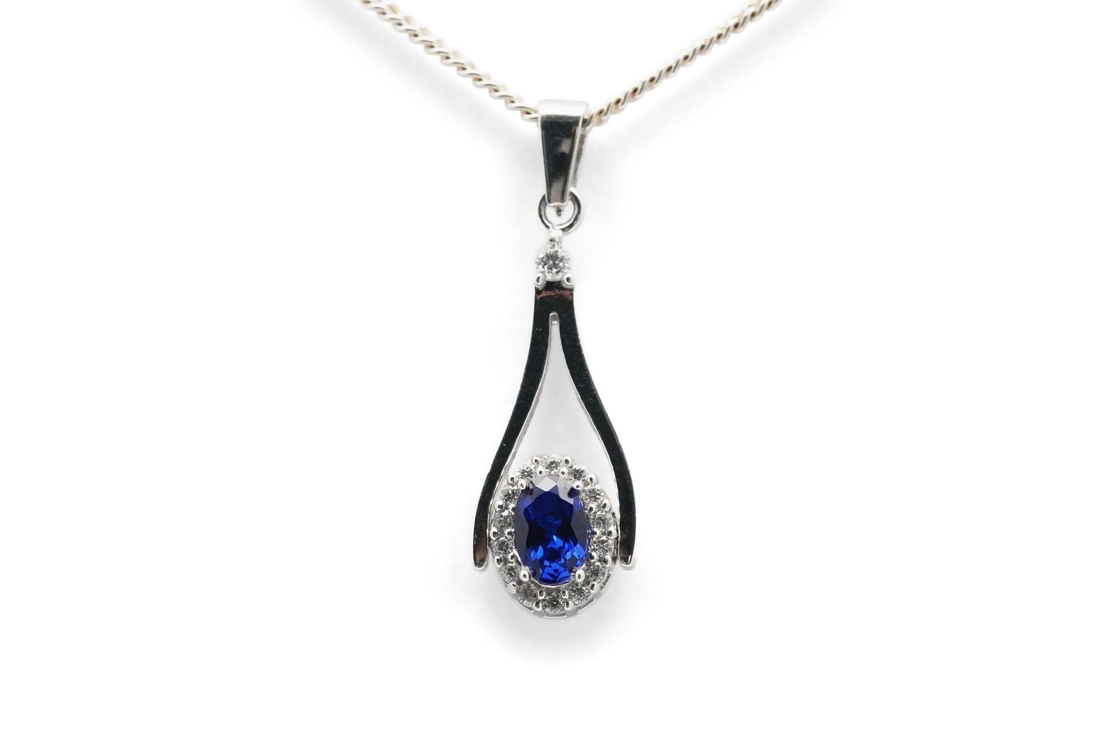 Pendentif contemporain en argent 925 serti de zirconiums