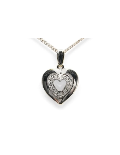 Pendentif cœur contemporain en or blanc 18 carats serti de diamants taille "brillant" (+- 0.12 ct)