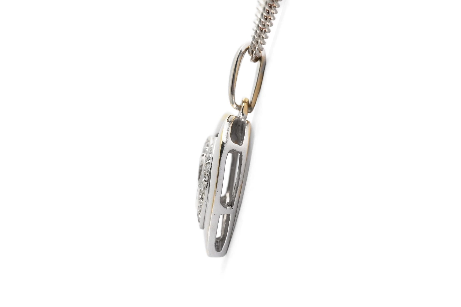 Pendentif cœur contemporain en or blanc 18 carats serti de diamants taille "brillant" (+- 0.12 ct)