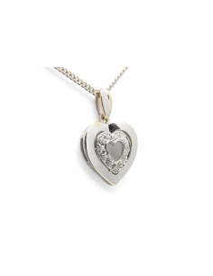 Pendentif cœur contemporain en or blanc 18 carats serti de diamants taille "brillant" (+- 0.12 ct)
