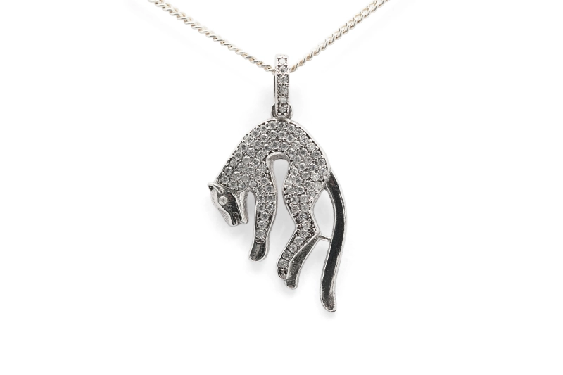 Pendentif Léopard contemporain en argent 925 serti de zirconiums