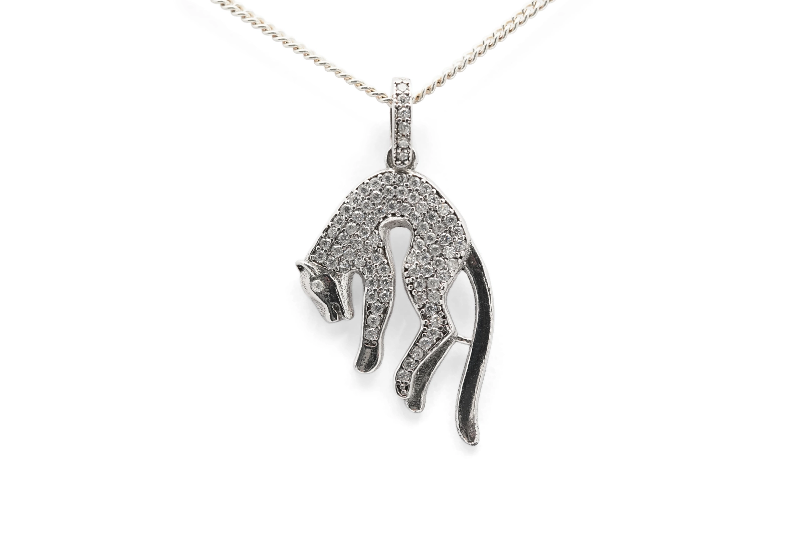 Pendentif Léopard contemporain en argent 925 serti de zirconiums