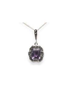 Pendentif Art Déco en argent serti d'une améthyste et de marcassites