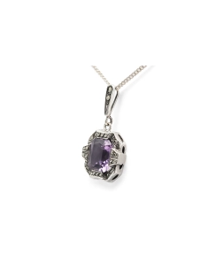 Pendentif Art Déco en argent serti d'une améthyste et de marcassites