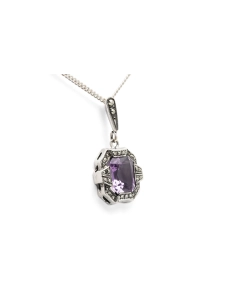 Pendentif Art Déco en argent serti d'une améthyste et de marcassites