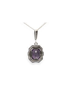 Pendentif Art Déco en argent serti d'une améthyste et de marcassites