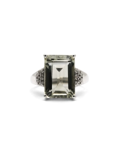 Bague contemporaine en argent 925 sertie d'une citrine et de zirconiums