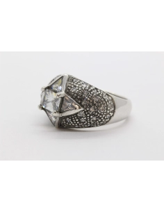 Bague contemporaine en argent 925, sertie de zirconiums-The Vintage Workshop