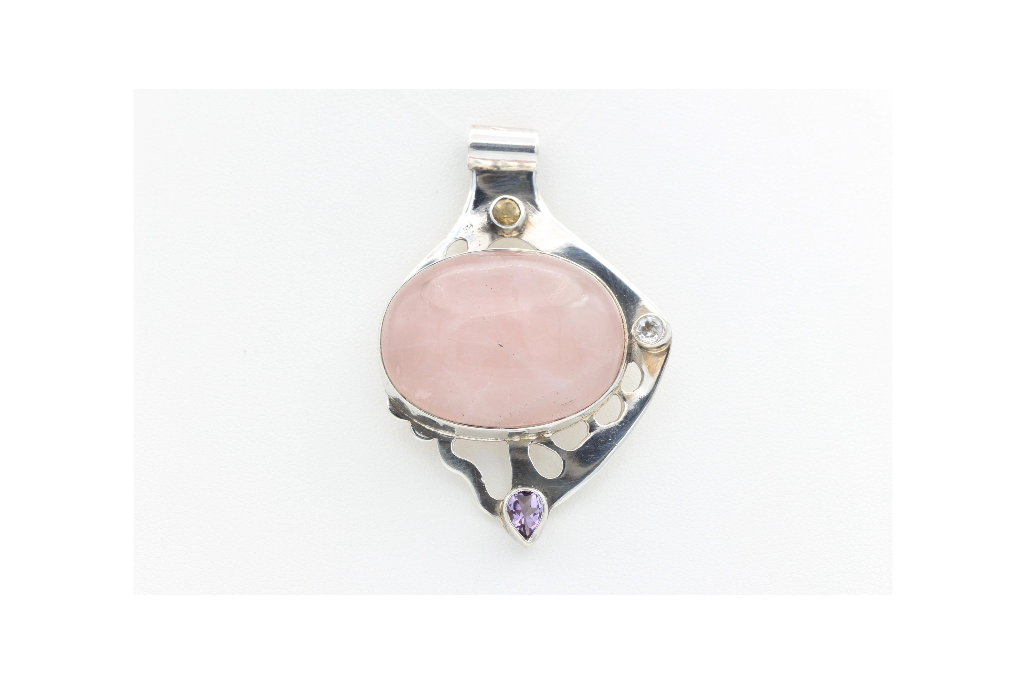 Pendentif en argent 925, serti d'un quartz rose, d'une citrine, d'une topaze et d'une améthyste-The Vintage Workshop
