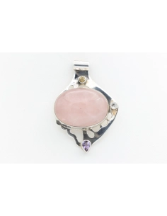 Pendentif en argent 925, serti d'un quartz rose, d'une citrine, d'une topaze et d'une améthyste-The Vintage Workshop