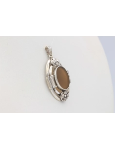 Pendentif années 70 en argent 835, serti d'une agate-The Vintage Workshop