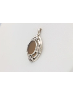 Pendentif années 70 en argent 835, serti d'une agate-The Vintage Workshop