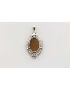 Pendentif années 70 en argent 835, serti d'une agate-The Vintage Workshop