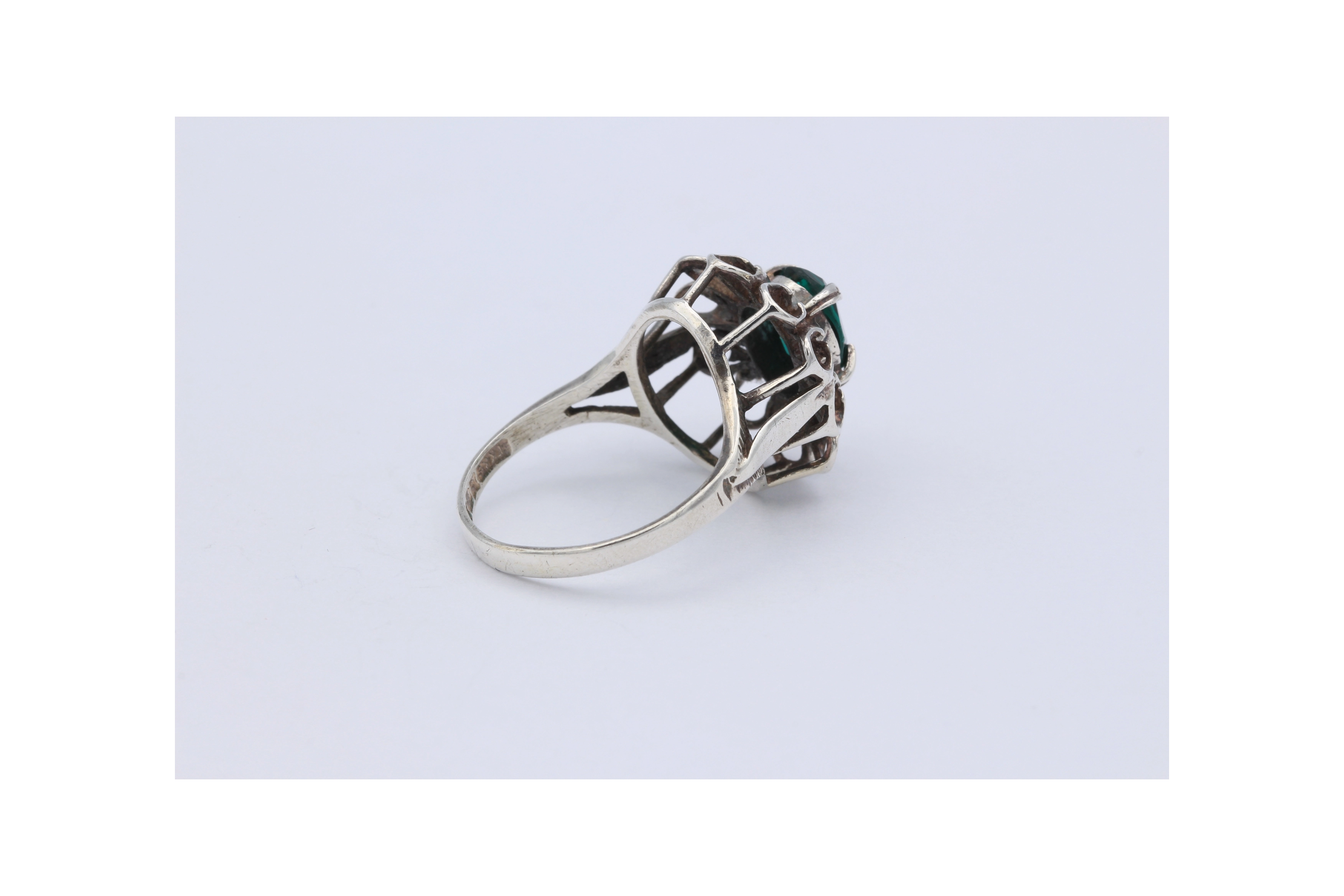 Bague années 50 en argent 925, sertie de verre-The Vintage Workshop