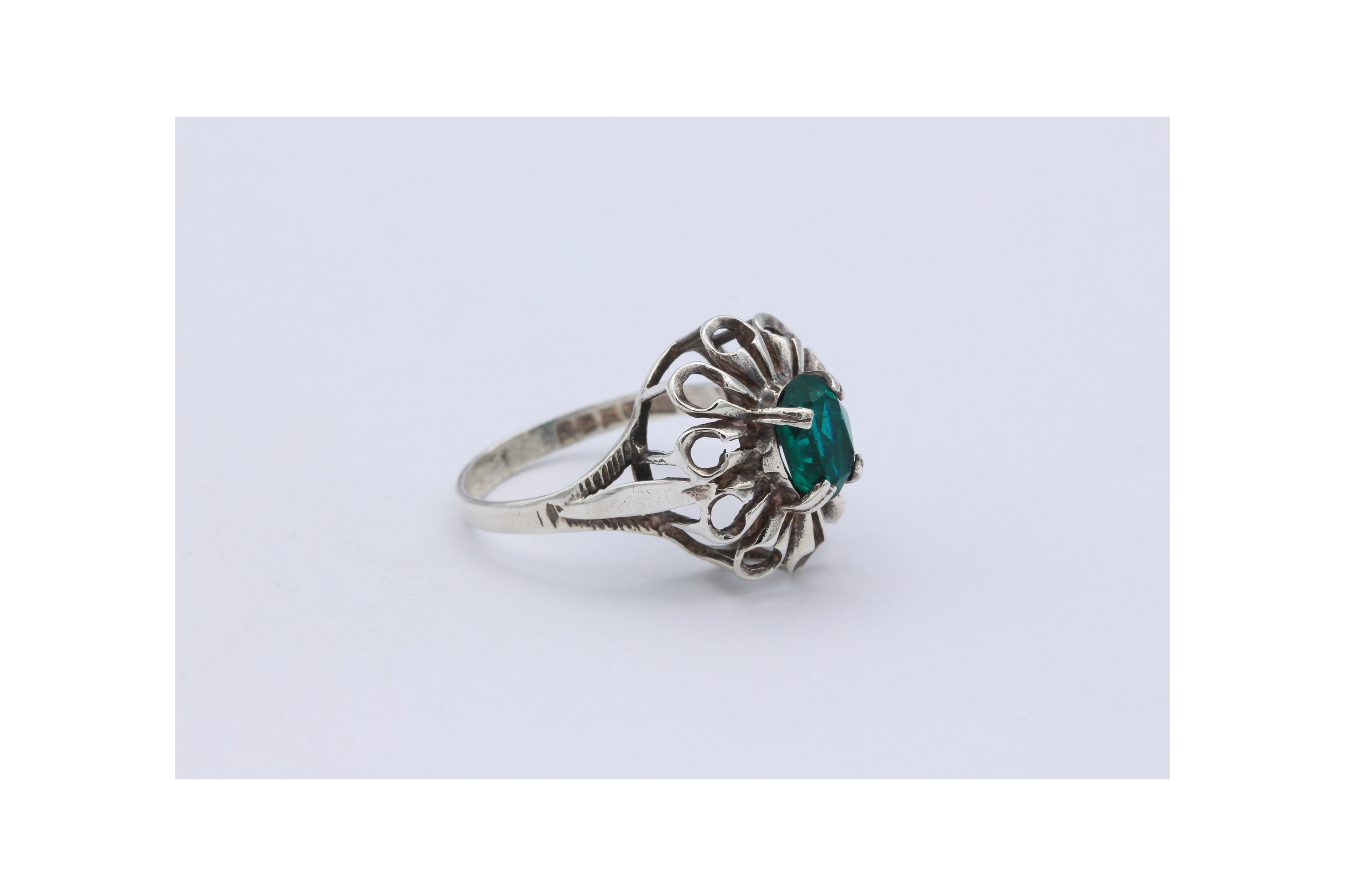 Bague années 50 en argent 925, sertie de verre-The Vintage Workshop